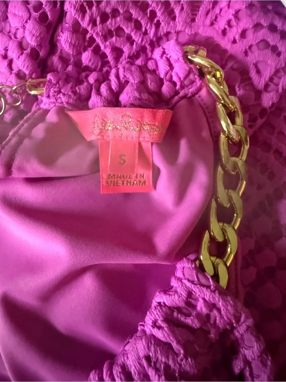 Lily Pulitzer Bright Fuchsia Halter Lace Midi Dress - Picture 4 of 6